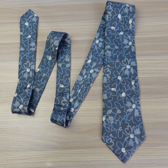 UNGARO Neck Tie‎ Mens Blue Floral Silk Flower Print Spring Formal Casual ITALY - Picture 1 of 10